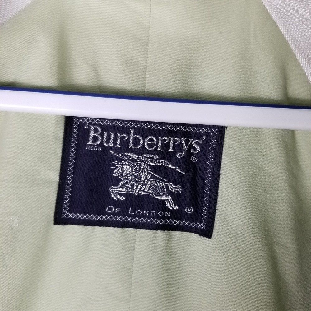 Burberrys Trench Coat Womens 4 X-Long Sage Green Gold Crest Button Belted Vtg - Picture 7 of 13